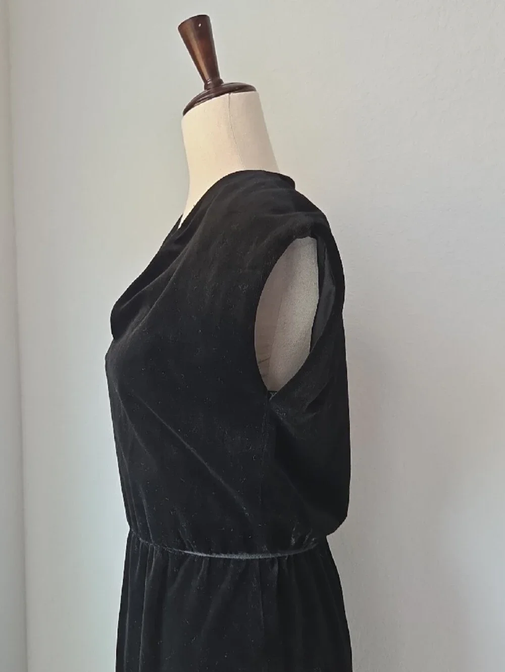 Vintage Women's Black Velvety Velour Long Dress Halloween Witchy Gypsy Handmade